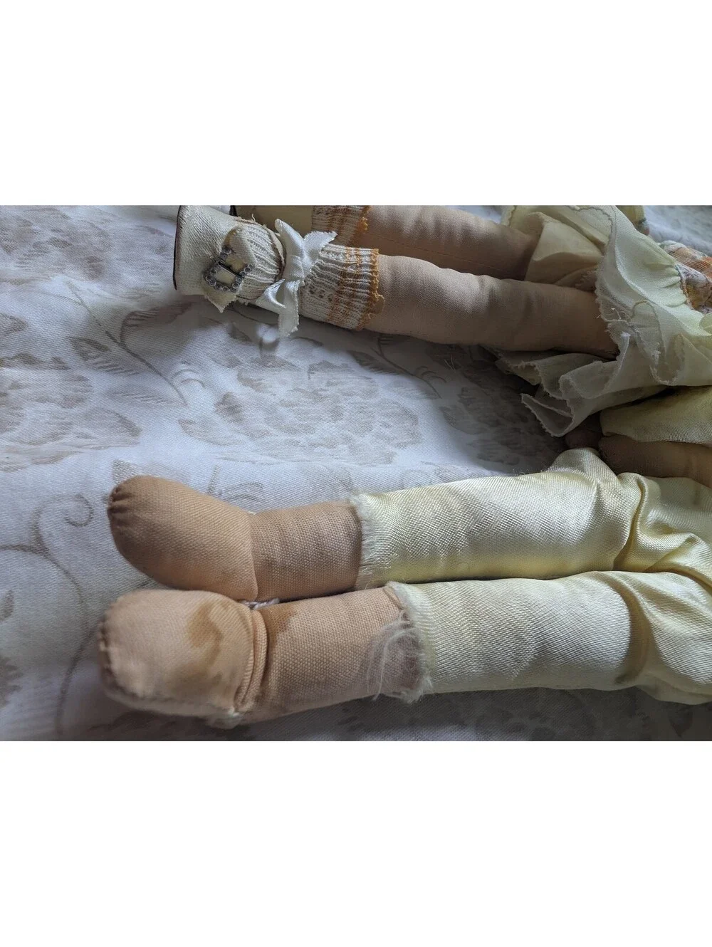 Vintage Handmade Cloth Dolls Pair with Fabric Clothing